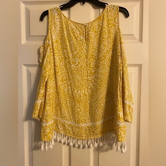 Chicos Weekend Womens Sunny Mosaic Cold-Shoulder Top 3/4 Sleeve Size 2 Medium - Picture 3 of 9